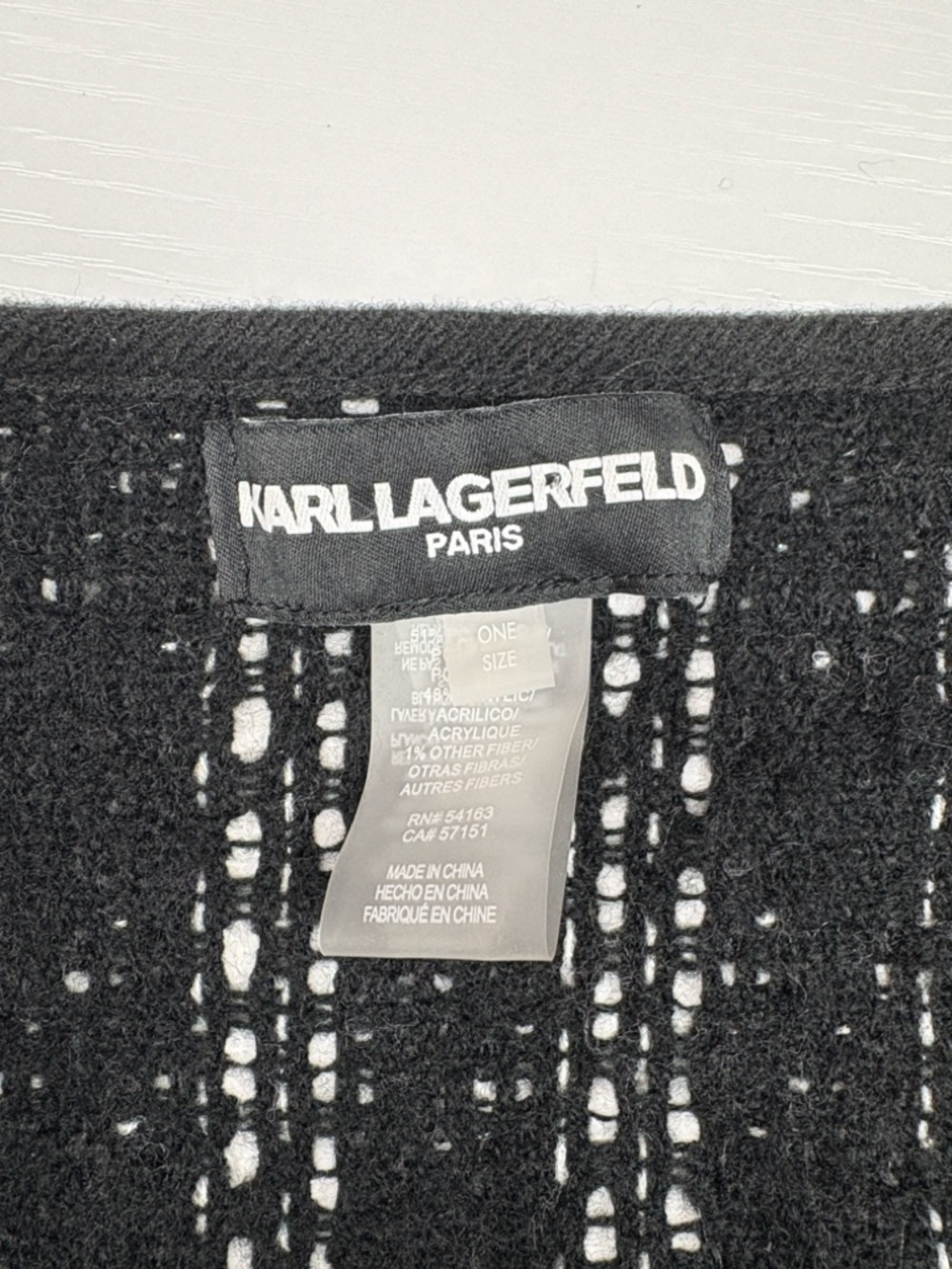 Karl Lagerfled Tweed Plaid Oversized Button-Up Poncho Knit Sweater Black OS - Picture 7 of 7